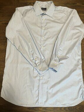 Mel Gambert Bespoke Dress Shirt | Blue & White Neck 18.5 Big & Tall